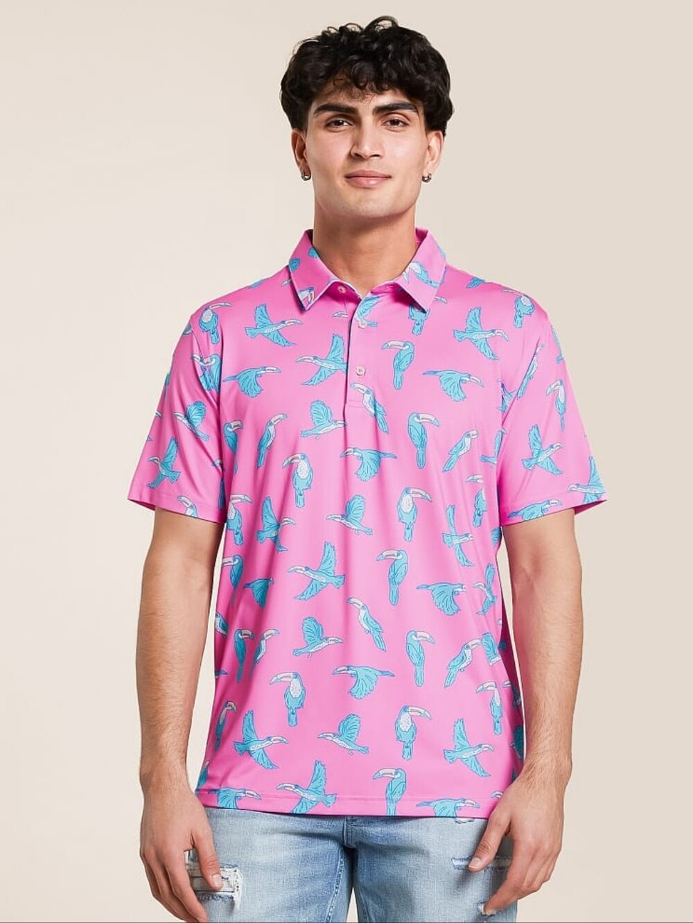 Chubbies Pink Teal Toucan Do It Performance Polo L